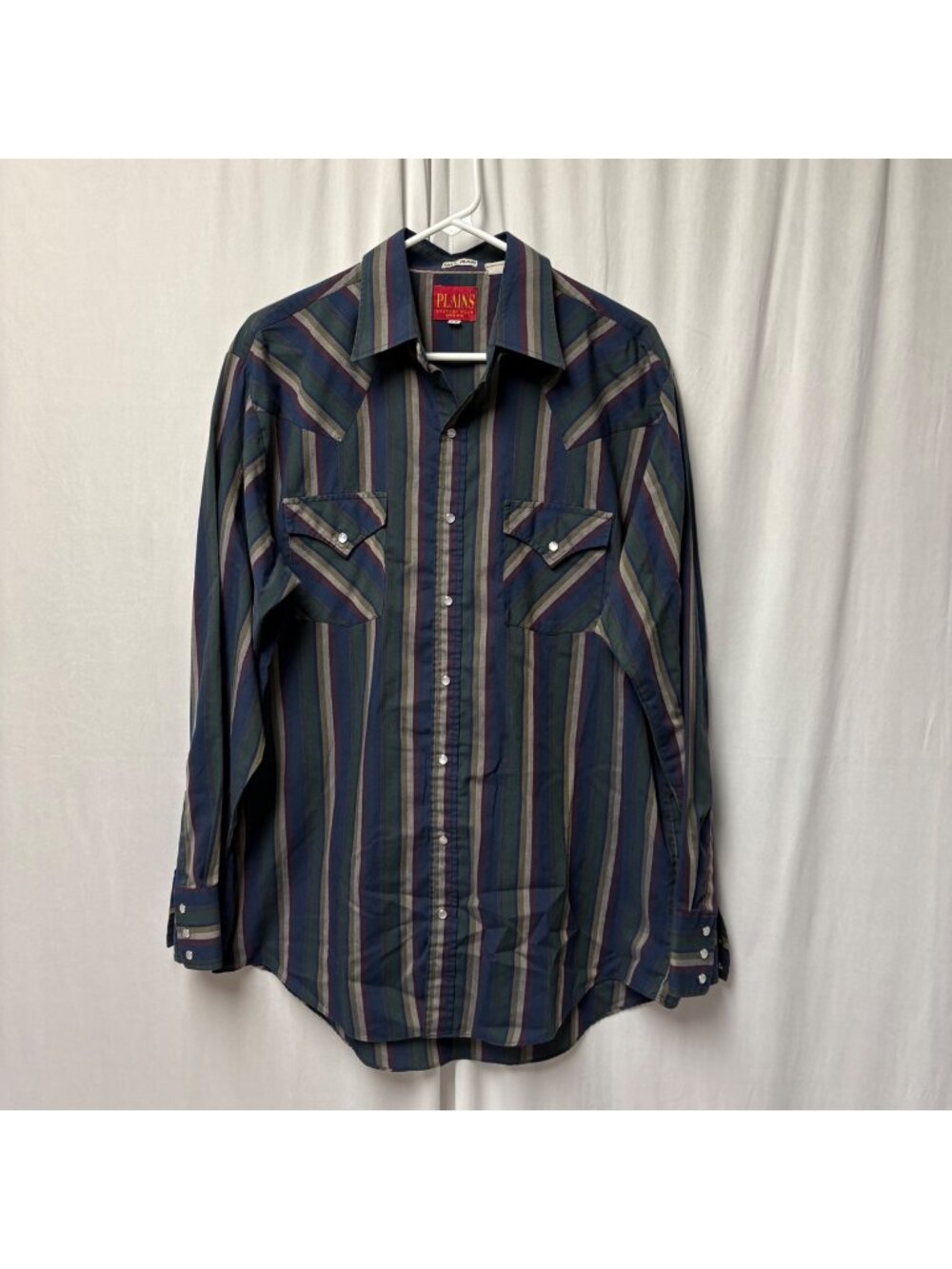 Plains Western Wear Shirt Mens LT Tall Man Striped Pearl Snaps Long Sleeve Blue